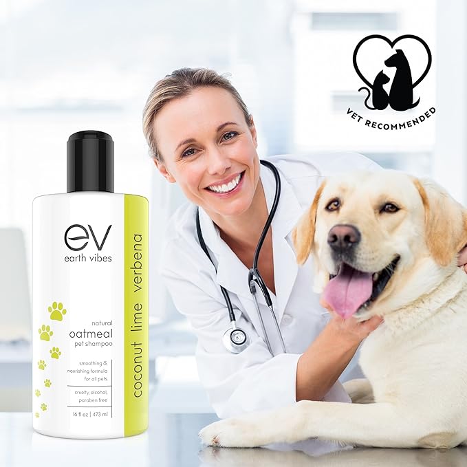 Earth Vibes Natural Oatmeal Dog & Cat Pet Shampoo & Conditioner, Dry Itchy Skin Relief for Dogs, Cats & Pets, Calming Aloe Vera, Made in USA, 16oz