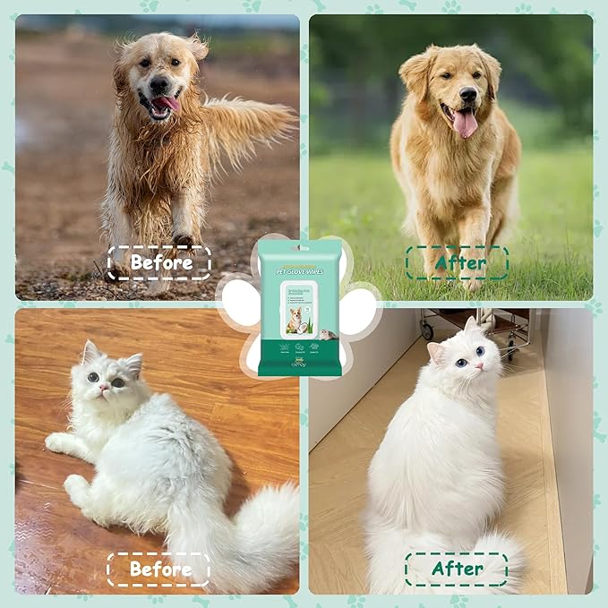 Pet Cleaning and Deodorizing Bathing Wipes for Dog and Cat, Extra ThickNourish Fur No-Rinse Grooming Wipes for Daily Care and Travel, Hypoallergenic