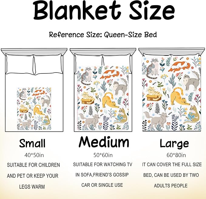 Cat Blanket Gifts for Women Girls Soft Flannel Cats Throw Blanket Merch Stuff for Cat Lovers 60"X 50"