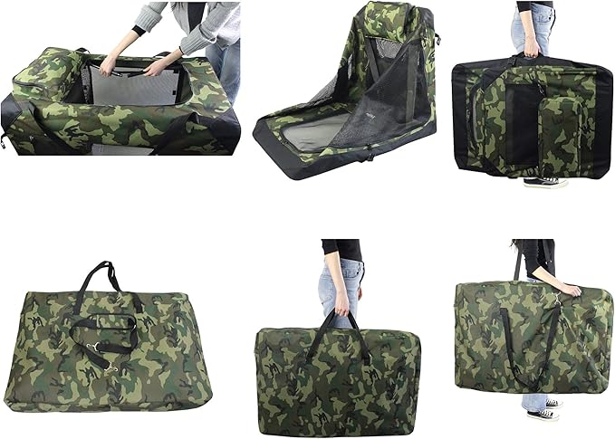 EliteField 3-Door Folding Soft Dog Crate with Carrying Bag and Fleece Bed (2 Year Warranty), Indoor & Outdoor Pet Home (36" L x 24" W x 28" H, Camo)