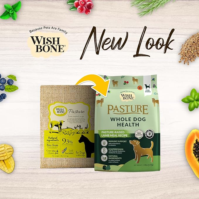 Wishbone Pasture New Zealand Lamb Dry Dog Food, Gluten-Free, Grain-Free Formula for Overall Pet Health - 4 lb