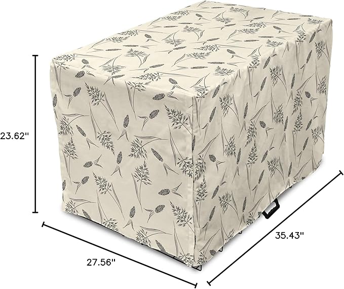 Ambesonne Boho Dog Crate Cover, Botanical Themed Delicate Pastel Pattern with Natural Field Herbs Print, Easy to Use Pet Kennel Cover for Medium Large Dogs, 36 Inch, Cream Charcoal