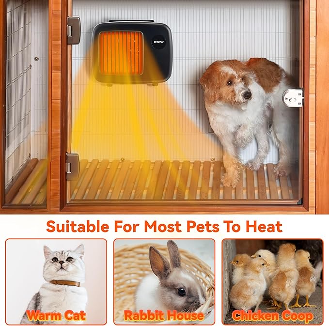 Dreyoo Dog House Heater with Thermostat, Pet House Heater with 6FT Anti Chew Cord and Safe Overheat Protection, 2 Heating Mode (200/400W) Pet House Furnace for Dogs Chicken Coops Rabbits(Black,1 Pc)