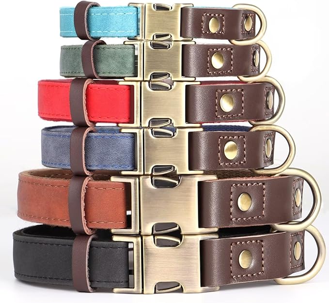 Didog Soft Padded Leather Dog Collar for Large Dogs, Classic Heavy Duty Dog Collars with Quick Release Metal Buckle, Adjustable Large Dog Collar Leather,Brown,L