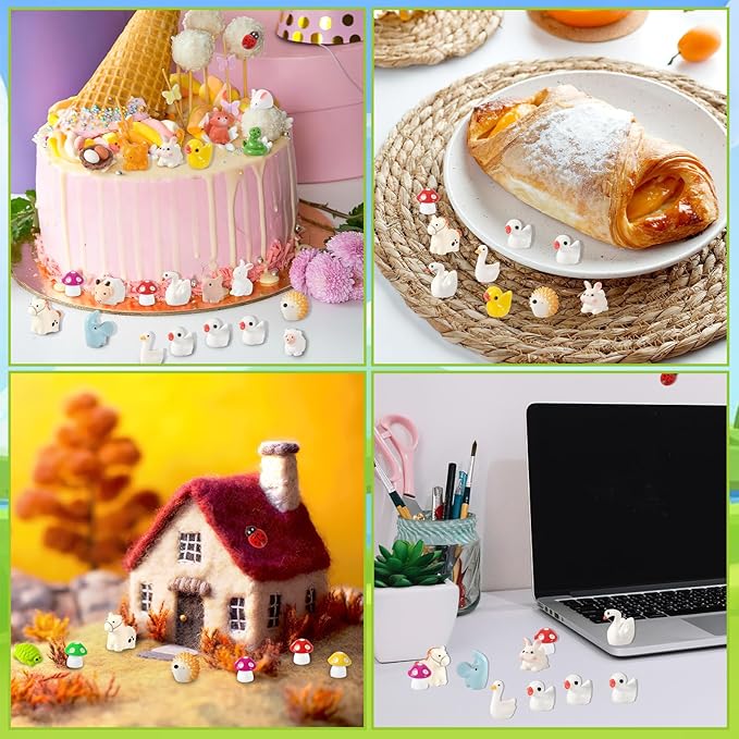 56 Pcs Mini Resin Animals Tiny Farm Animals Resin Ducks Cats Turtles Frogs Mini Animals Figures to Hide Mini for Fairy Garden Accessories House Decor Aquarium Ornaments