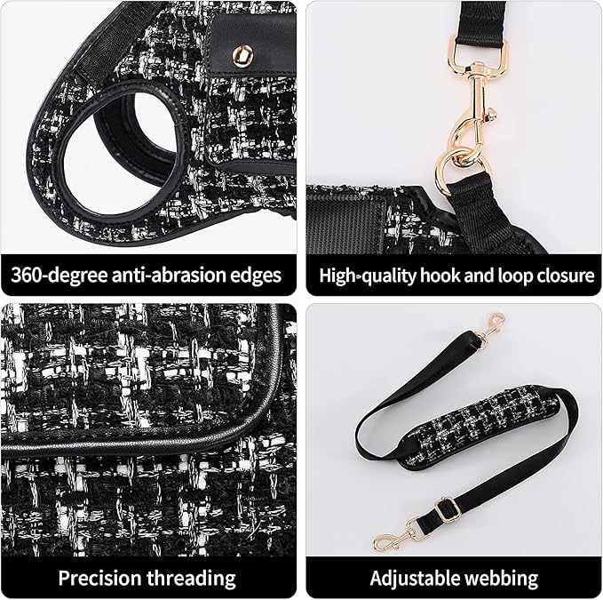 Dog Lift Harness Dog Carrier Dog VES Harness Adjustable Dog Leash with Small Puppy Treat Bag(Black,XS)