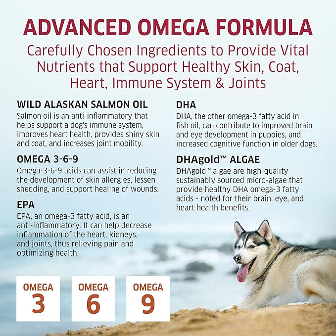 Salmon Oil for Dogs - Wild Alaskan Fish Oil for Dogs - Omega 3 for Dogs - Itch Relief for Dogs - Dog Joint Health - Dog Allergy Relief- Dog Itch Relief - 120 Dog Fish Oil Soft Chews