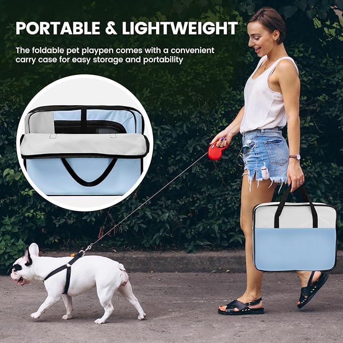 X-ZONE PET Dog Playpen Portable Pet Play Pens for Puppies, Cat, Rabbit, Chicks, Foldable Exercise Play Tent Kennel Crate, Indoor/Outdoor Travel Camping Blue Large