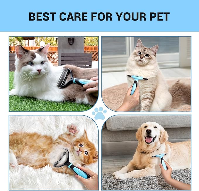 MIU COLOR Dog Brush Kit 2PCS, Deshedding Dog Brush & 2 Sided Undercoat Rake for Dogs & Cats, Long Medium Hair Deshedding Tool, Effective Dog Brush Set Removing Knots, Mats, Tangles, Extra Wide