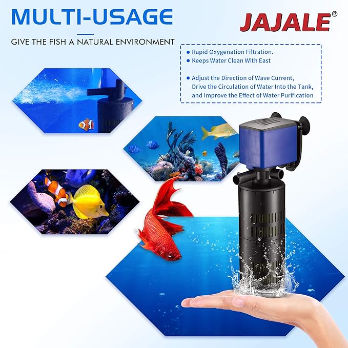 320 GPH Internal Filter Submersible Pump - 3 in 1 Aquarium Fish Tank Pump with Oxygenation, Filtration & Water Cycling, 3.9 ft max lift, 20W - 5 Pack