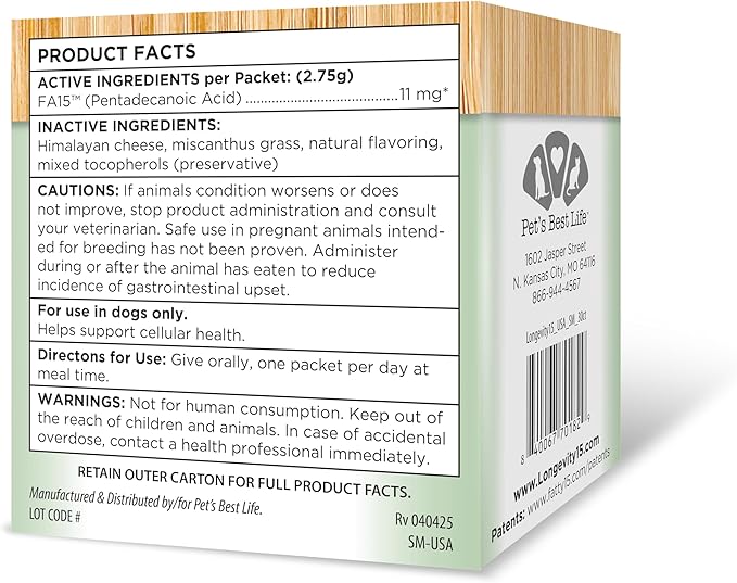 Yummy Combs Longevity15 C15:0 Fatty Acid Health Supplement for Dogs Healthy Pet Supplies for Small Dogs, 1 Pack