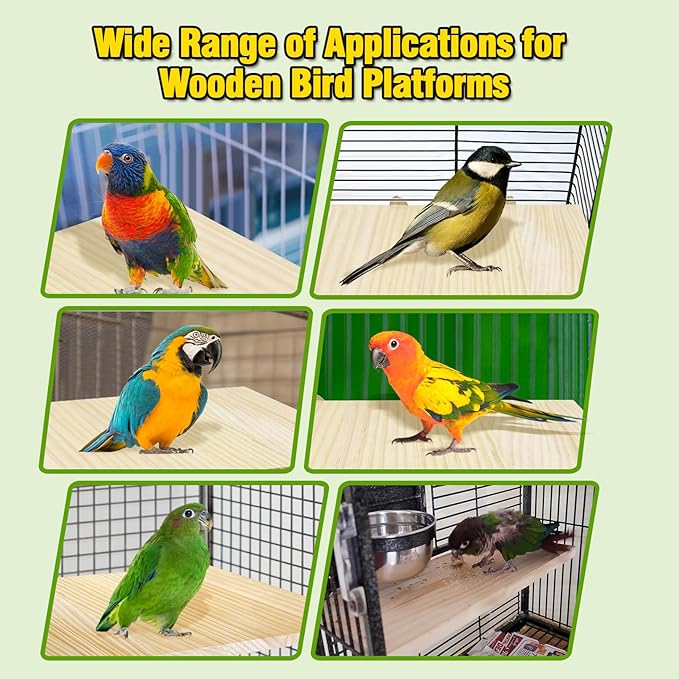 2PCS 13.8x7.9 inches Large Bird Perch Stand Wooden Parakeet Stand Platform Parrot Cage Accessories Rectangle Corner Stand Perch Shelf for Budgie Cockatiel Conure Macaw African Grey Chinchilla