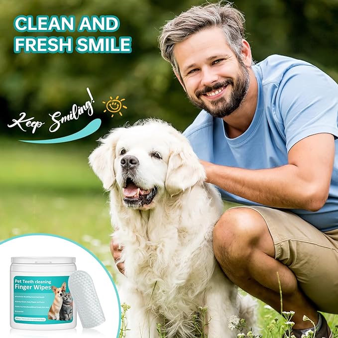 PITHER Dog Teeth Cleaning Wipes, 50pcs Pet Dental Finger Wipes Fresh Breath for Dogs and Cats Safe and Natural Wipe Away Plaque and Tartar Mildness in Nature Dog Brushing Set