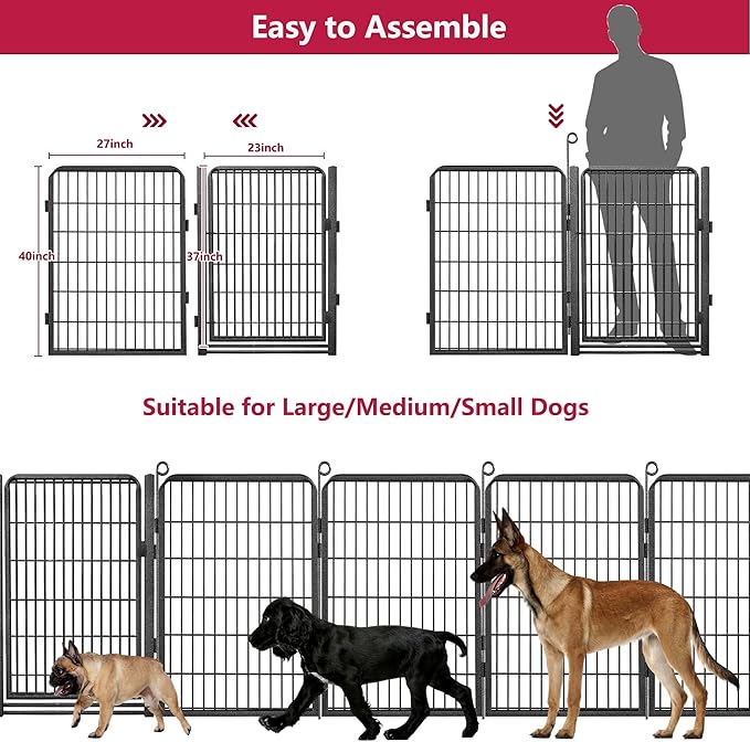 Dog Playpen with Extra Large Door Dog Fence Outdoor for Yard Indoor Dog Pen 40inch 38 Panels Dog Pens Outside Anti-Rust Pet Fence Portable Dog Fence for RV Camping Yard