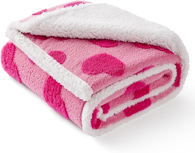 Lesure Waterproof Puppy Blanket for Small Dogs - Washable Double Sided Dog Blankets with Warm Jacquard Shag and Soft Sherpa Fleece, Pet Cat Blanket for Couch Protection, Love Pattern Design,Pink
