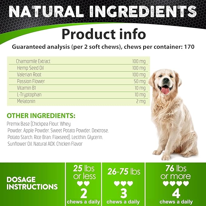 Hemp Calming Chews for Dogs Anxiety - 170 Dog Calming Chews - Anxiety Relief Treats - Dog Calming Treats - Hemp Oil - Sleep Calming Aid - Advanced Calming Health Joint Support Supplement - Made in USA