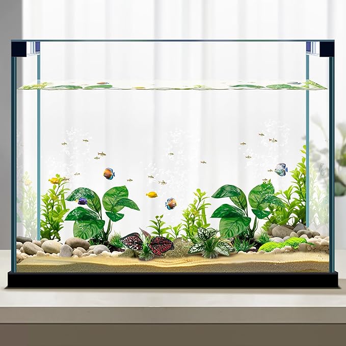 Reptile Artificial Plants, Terrarium Plants Decorations Supplies, Aquarium Fish Tank Plant, Amphibian Habitat Hideout Tank Accessories (M Set-4pcs/G)
