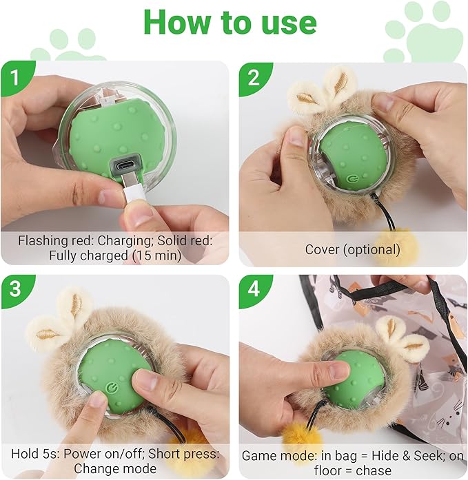 Interactive Cat Toys for Indoor Cats Fast Rolling Ball, Automatic Motion Activated Ball, Hide and Seek for Indoor Exercise Toys, Real Bird Squeaky for Kitten Exercise Kicker