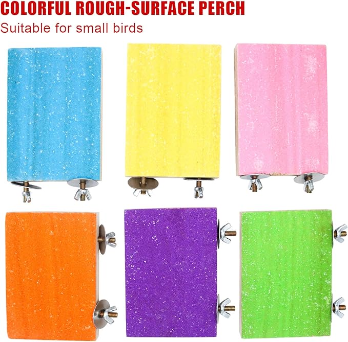 7 Pcs Bird Perch Stand Toy, Wood Parrot Stand Platform Colorful Sand Paw Grinding Stick Cage Accessories Exercise Toys for Cockatiel Conure Budgies Parakeet Lovebird Hamster Gerbil Rat Mouse (7 Pcs)