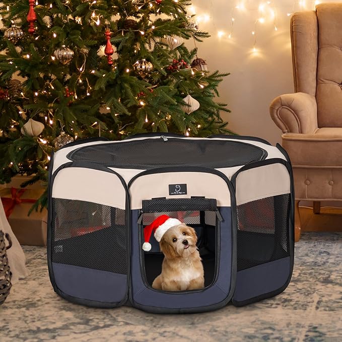 A4Pet Portable Dog Playpen for Small Dogs, 27" Foldable Small Pet Playpen for Puppy/Cat/Rabbit/Chick, Indoor Cat Playpen with Removable Zipper & Mesh Panel(11_ _ 7.5_)