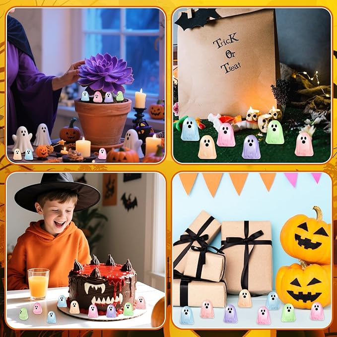 56 Pcs Luminous Mini Ghosts,Halloween Tiny Resin Ghosts Figures Glow in The Dark mini Ghosts Miniature Statue for Plant Pot Landscape Lawn Landscape Home Party Decor