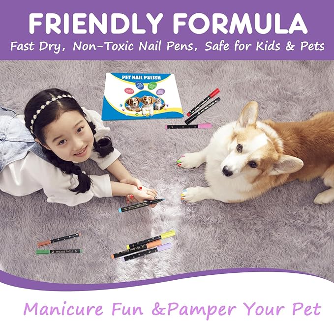 15 Colors Dog Safe Nail Polish Pen Quick Dry, Pet Nail Colors for Cats/Dogs/Birds/Rabbits, Easy to Apply