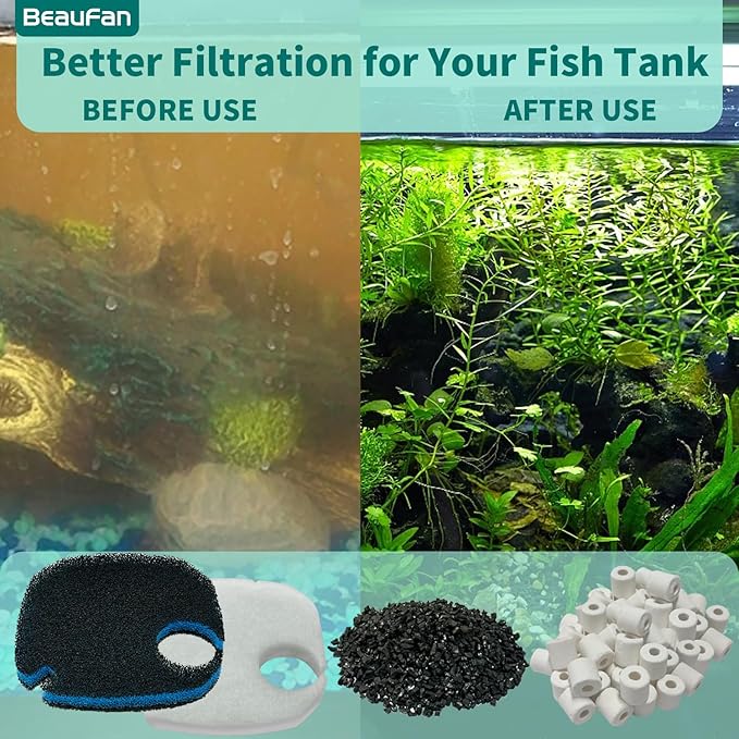 16 Pcs Fit AMOSIJOY 172/225/265GPH Aquarium External Filter and Coospider-repta 172/225/265GPH Aquarium Filter, 6 White Floss, 2 Coarse Filter Pads, 2 Coconut Shell Carbon, 2 Ceramic Rings &4 Mesh Bag