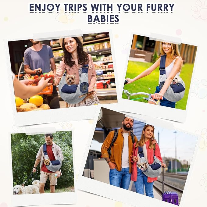 SlowTon Dog Carrier Sling - Puppy Carrier with Window and Storage Pocket Fits up to 12lbs, Dog Sling with Thick Adjustable Shoulder Strap and Safety Leash, Pet Carrier Bag for Small Dogs Cats(Blue S)