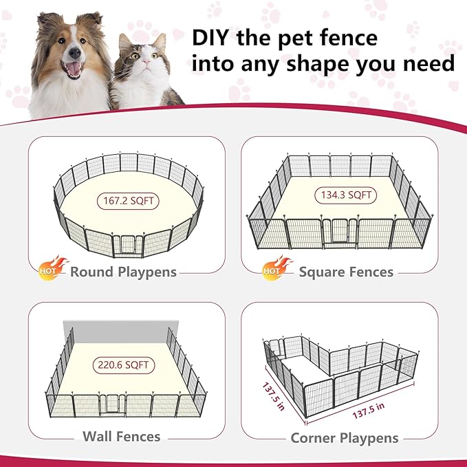 Dog Playpen 32" Height 20 Panels Portable Dog Fence Outdoor for Yard Puppy Playpen Indoor Dog Pen Outdoor for Medium/Small Dogs, Heavy Duty Pet Playpen Dog Kennel for RV, Camping, Yard