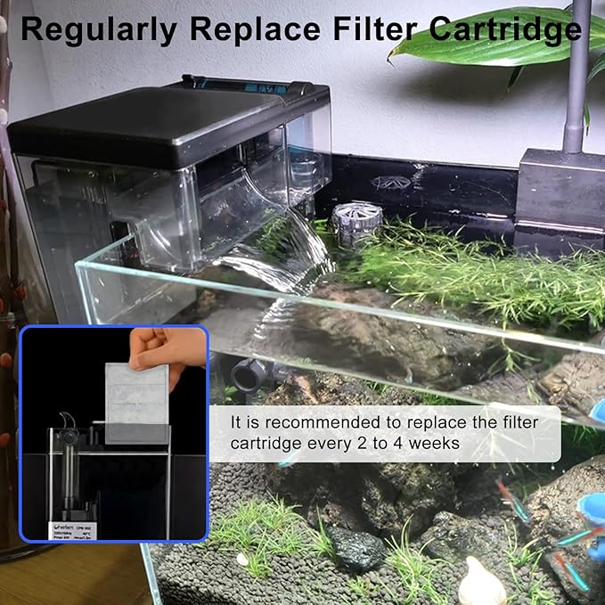 Aquarium Filter, 6W 150GPH HOB Fish Tank Filter, 4-Stage Bio-Filtration for 10-40 Gallon Tanks, Quiet Power Waterfall Filter with Adjustable Flow, Includes Filter Cotton & Bio Media