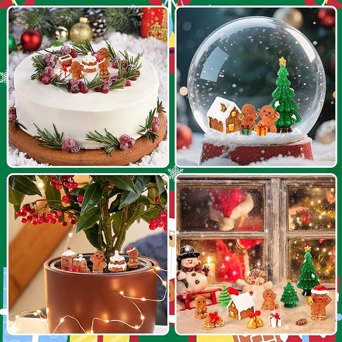 56 Pcs Mini Resin Gingerbread Men Tiny Christmas Gingerbread Man Figurines Decorations Xmas Tree for Christmas Village Snow Globe Garden Fairy Accessories Party Favors