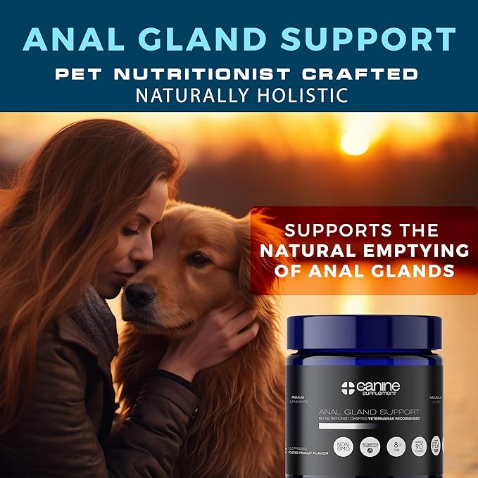 Anal Gland Support for Dogs | High-Fiber Digestive Soft Chews with Pumpkin & Flaxseed | No Scoot Aid for Itchy Bums, Healthy Poop & Gut Function | Peanut Flavor, 90 Count