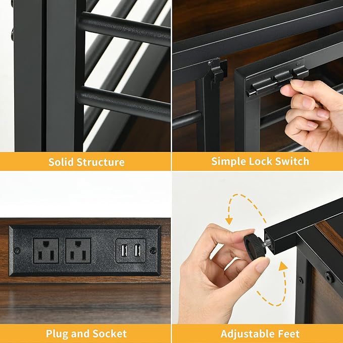 DWVO Dog Crate Furniture with Storage Shelves, Heavy Duty Dog Crate with Charging Station, 39 Inch Dog Kennel Indoor Furniture for Large Dogs, Modern Decorative Dog Crate with Double Doors, Brown