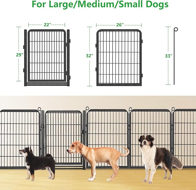 Dog Playpen Outdoor, 32" Height 42 Panels Pet Fence with Low Threshold Full Gate, Large Dog Fence Outdoor for Yard, Heavy Duty Pet Playpen Metal Play Pen Fence for RV Camping