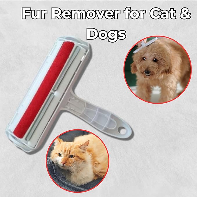 Portable Pet Hair Remover | Reusable Lint Roller for Cat and Dog | Hair Remover for Furniture, Couch, Carpet, Clothing, Seat and Bedding (Red)