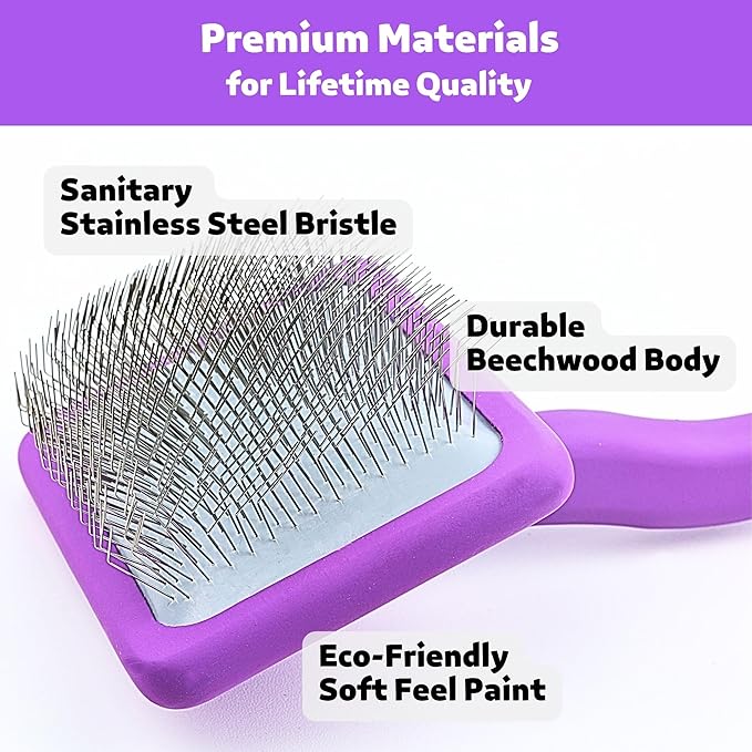 Dog Slicker Brush, Grooming Brush for Poodle, Doodle, Goldendoodle & All Long Haired Dogs, Long Pin Wood Brush Pefect for Dematting & Detangling, Effortless Grooming Pet Hair At Home - Large