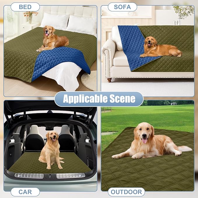 Smiry Waterproof Dog Blanket, Reversible Dog Bed Cover Pet Blanket, Soft Couch Cover for Dogs Washable, Bed Couch Sofa Furniture Protector for Puppy Cat Kids (30"x70", Green/Navy)