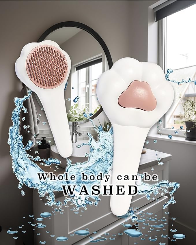 Pet hair brush, Cat grooming brush Dog hair brush pet grooming self cleaning slicker brush for dogs cats puppy rabbit, Cat brush grooming gently removes loose undercoat Paw design brush