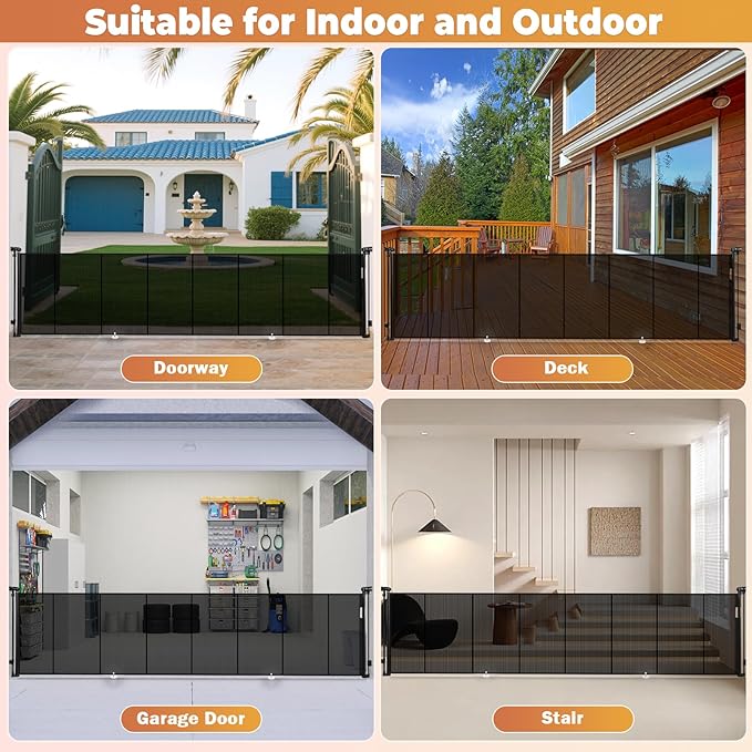 200" Retractable Baby Gates Dog Gate Extra Wide, 42" Tall Child Pet Safety Gate with Reinforced Strips for Stairs, Long Mesh Garage Gates Fence for Outdoor Indoor Large Openings Driveway Decks Patio