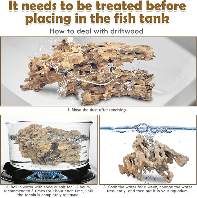 PINVNBY Natural Large Driftwood for Aquarium Reptile Terrarium Decor Decorations Assorted Branches Bearded Dragon Tank Accessories (11.5-16 inches/1 Pack)