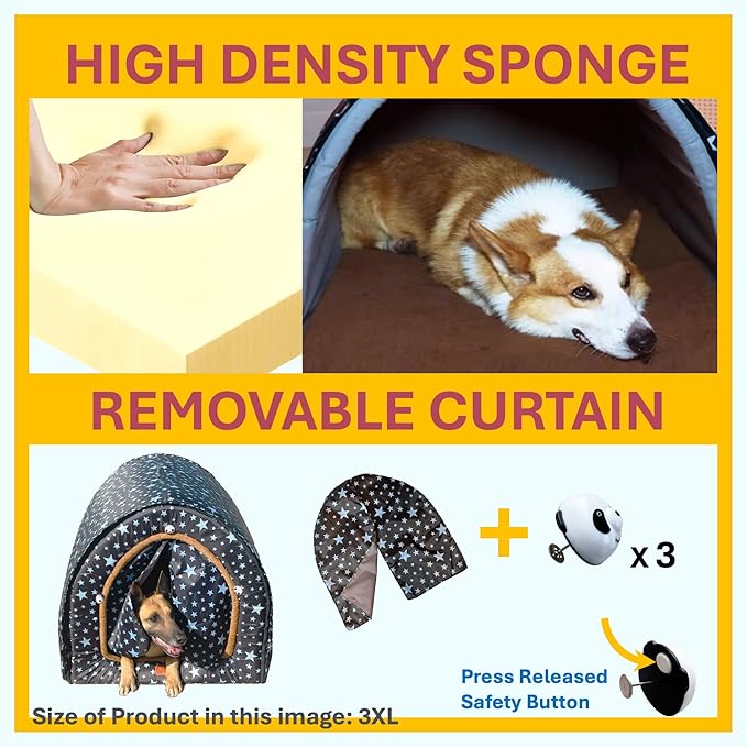 2 in 1 Extra Large Pet Winter House Convertible to Bed with Warm Cushion Mat, 2 Way Indoor Outdoor Warm Dog House Bed, Removable Washable Cover (XL Starry Sky)