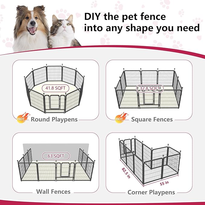 Dog Playpen 32 inch 10 Panels Portable Dog Fence Outdoor for Yard Indoor Dog Pen for Medium/Small Dogs, Large Pet Puppy Playpen Heavy Duty Pet Fence for RV Camping, Yard