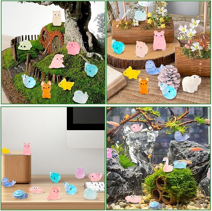 56 Pcs Luminous Mini Resin Animals,Glow in The Dark Tiny Resin Animals Variety Pack Small Farm Ocean Figures to HideGarden Fairy Accessories Party Decorations Favors