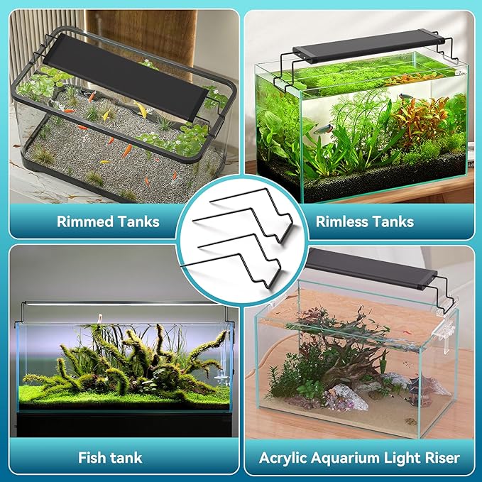 2 Pcs Aquarium Light Riser for Rimmed/Rimless Tanks, Aquarium Light High Holder Bracket, Steel Fish Tank Light Extenders Stands for LED, Light Riser for Aquarium -Black (Width 3 inch)