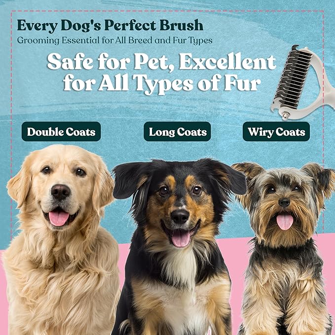 Dual-Sided Dematting Brush for Cats and Dogs - Undercoat Rake for Shedding Short, Long or Double Coats