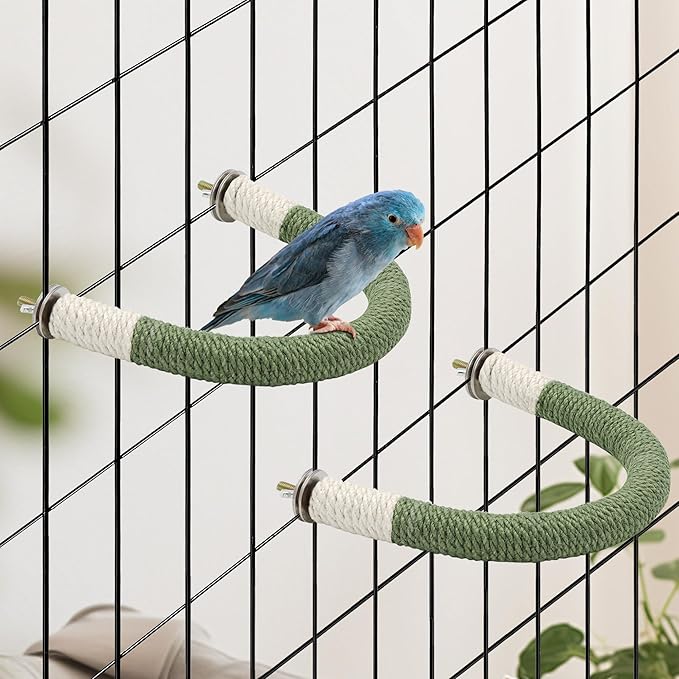 2 Pcs Medium Bird Stand Perch U Shape Hemp Rope Green Wood Parrot Perches for Medium Birds,Parakeets Macaw Cockatiels Conures Love Birds Finches,Bird Training Educational Stand Toys (M,2 Pack)