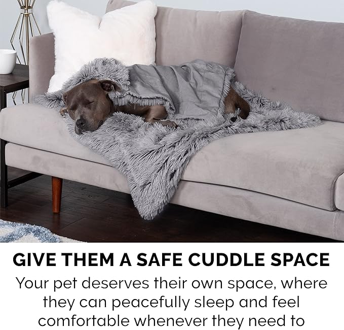 Furhaven Waterproof Throw Blanket for Dogs & Indoor Cats, Washable - Shaggy Plush Calming Long Faux Fur & Velvet Dog Blanket - Gray, Small