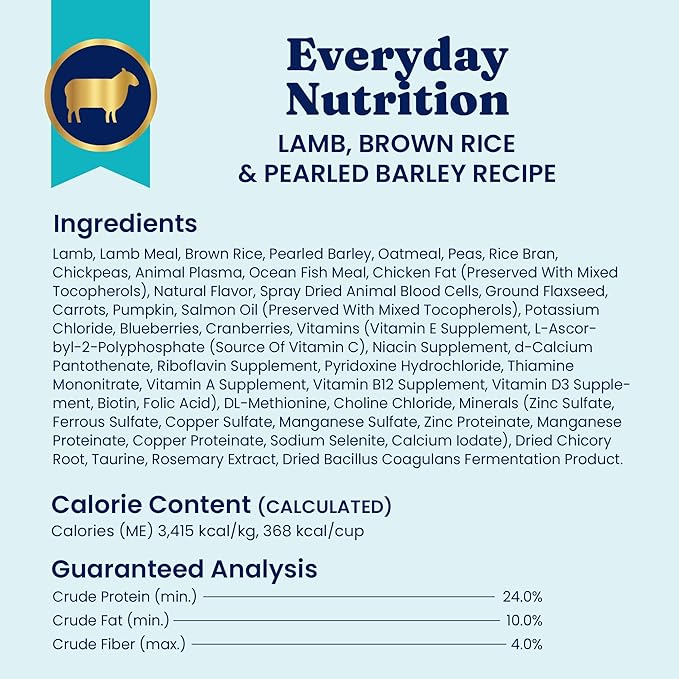 Solid Gold Lamb Dog Food Dry for Adult & Senior Dogs– High Protein Healthy Dog Kibble for Medium & Large Breeds – Whole Grain, Omega 3 & Probiotics for Gut Health & Digestion – Nutrientboost™ –22LB