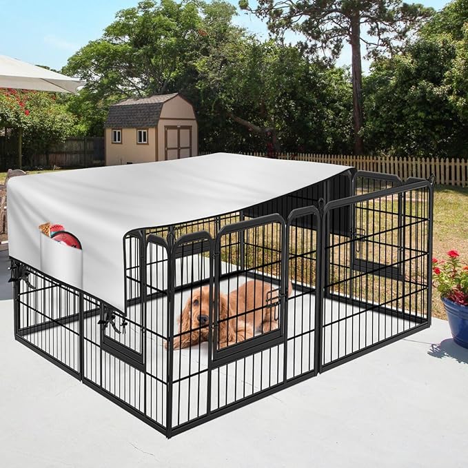 Dog Playpen Cover,Heavy Duty 600D Oxford Fabric with Sun/Rain Dog Play Pen Cover Top Sun Shade Specialized Fits for 24/32/40/45/50"Panels Dog Playpen.( Cover Only)