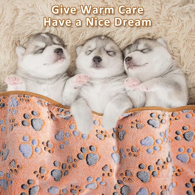 Tegeme 12 Pieces Pet Blanket Soft Fleece Dog Fluffy Doggie Warm Felt Throw Spring Cute Paw Print Puppy Kitten Sleep Mat Bed Covers for Cat(23 x 16 Inch,Dark Gray, White, Camel)